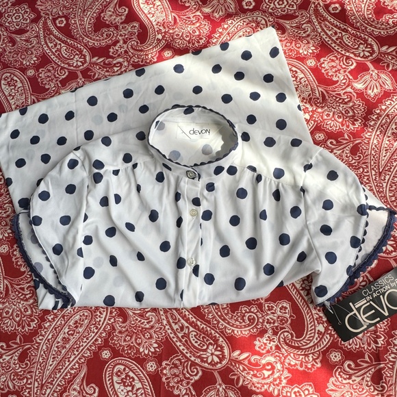 New Vintage Blouse White/Navy Polka Dots S/M - Picture 14 of 16